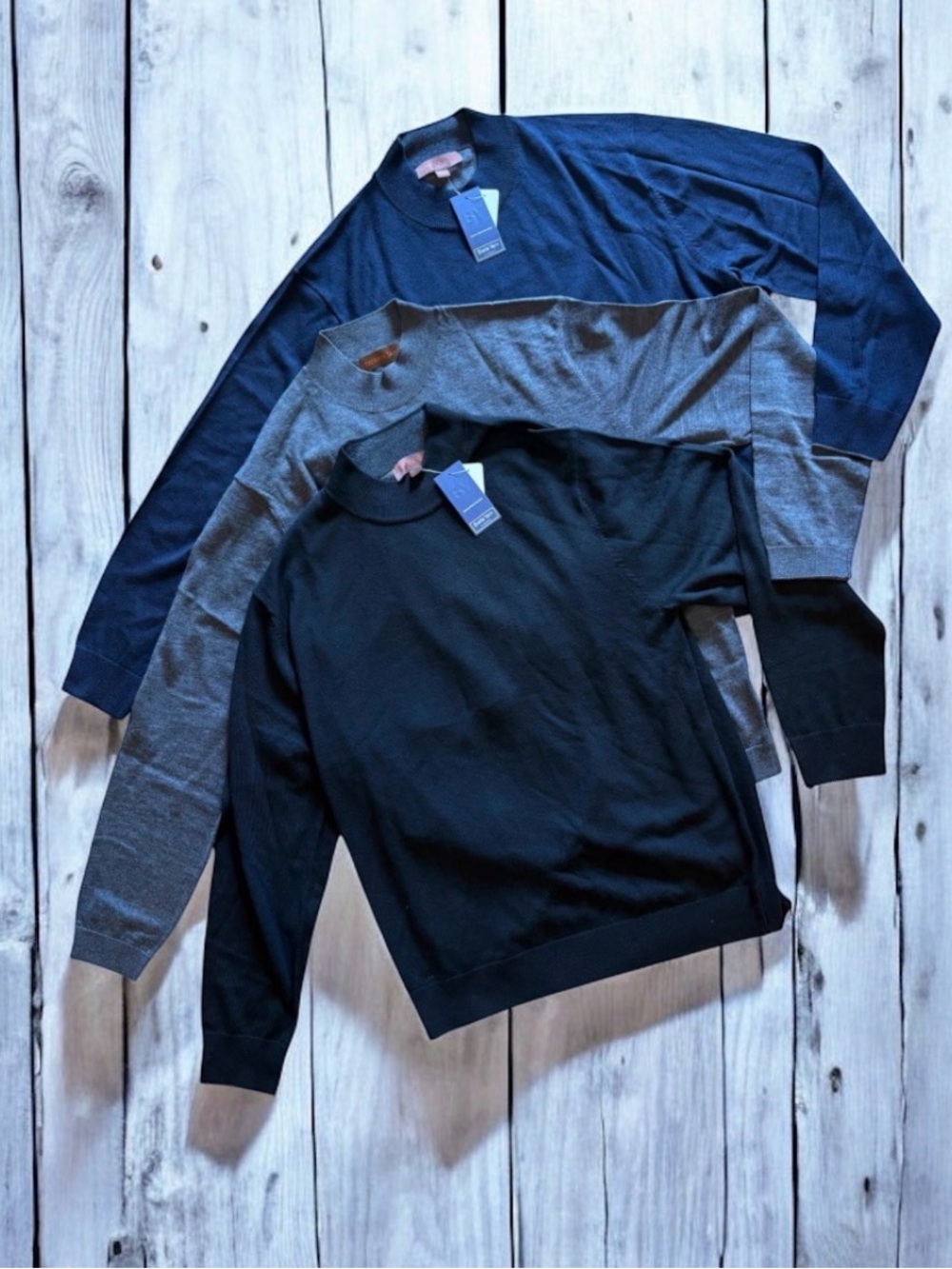 Lightweight 100% Merino Crewneck Mock Long Sleeve Bundle Set by Patrick James